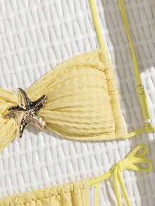 Livesso Women's Vacation Beach Starfish Decor Swimwear Set Fall - Light Yellow - View 5