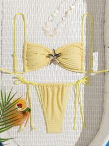 Livesso Women's Vacation Beach Starfish Decor Swimwear Set Fall - Light Yellow - View 3