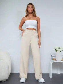 Cloudara Solid Slant Pocket Suit Trousers - Apricot - View 6
