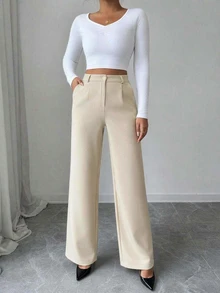 Cloudara Solid Slant Pocket Suit Trousers - Apricot - View 3