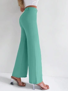 EURMUSE Solid Color Trousers With Pleats And Straight Hem Design - Olive Green - View 7