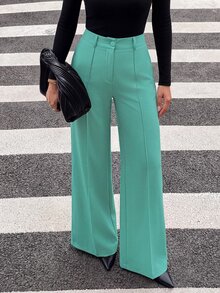 EURMUSE Solid Color Trousers With Pleats And Straight Hem Design - Olive Green - View 1