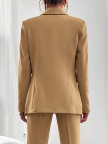 EURMUSE Solid Blazer & Belted Pants - Khaki - View 2