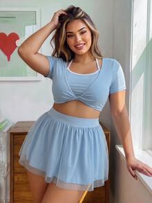 SHEIN Sovereign Charm Women Plus Size Sports Sets - Blue - View 7