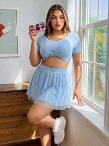 SHEIN Sovereign Charm Women Plus Size Sports Sets - Blue - View 5