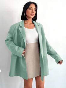 SHEIN Cottnline Double-Breasted Lapel Collar Blazer - Green - View 6