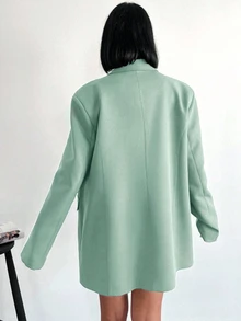 SHEIN Cottnline Double-Breasted Lapel Collar Blazer - Green - View 2