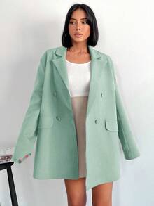 SHEIN Cottnline Double-Breasted Lapel Collar Blazer - Green - View 8