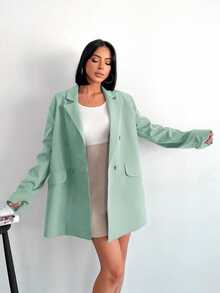 SHEIN Cottnline Double-Breasted Lapel Collar Blazer - Green - View 5