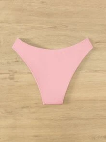 SHEIN Swim 夏日海滩纯色比基尼泳裤 - 粉色 - 查看 2