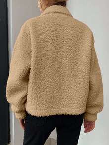 EURMUSE Women's Casual Vintage Solid Color Button Front Drop Shoulder Jacket, Fall/ Everyday Travel Tan - Brown - View 4