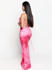 Dania Mndz Shop Gaun Kasual Tanpa Punggung Motif Bunga untuk Wanita, Cocok untuk Liburan, Gaun Musim Panas untuk Wanita - Mauve Purple - View 2