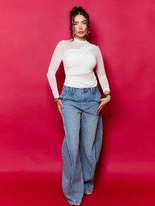 Dania Mndz Shop بدلة داخلية شبكية طويلة الأكمام غير متناظرة مع ربطات، مناسبة لحفلات المعاكس والمناسبات الرومانسية ، طبقة أساسية لفصلي الخريف والشتاء ، وحفلات الهالوين والكريسماس - أبيض - مشاهدة 1