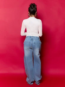 Dania Mndz Shop بدلة داخلية شبكية طويلة الأكمام غير متناظرة مع ربطات، مناسبة لحفلات المعاكس والمناسبات الرومانسية ، طبقة أساسية لفصلي الخريف والشتاء ، وحفلات الهالوين والكريسماس - أبيض - مشاهدة 2
