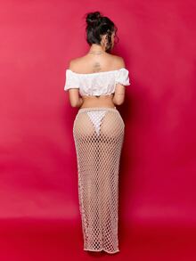 Dania Mndz Shop 缀满珠饰的性感小众高腰显瘦半身裙，适合度假和正式场合穿着 - 金色 - 查看 2