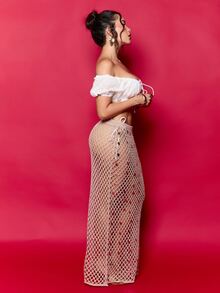 Dania Mndz Shop 缀满珠饰的性感小众高腰显瘦半身裙，适合度假和正式场合穿着 - 金色 - 查看 6