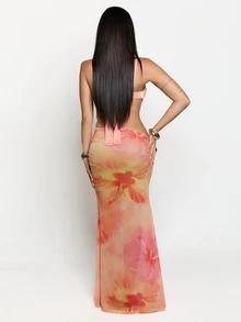 Dania Mndz Shop Gaun Wanita Motif Bunga - Jeruk - View 3