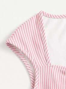 Teen Girl Striped Pleated Casual Versatile Everyday T-Shirt - Multicolor - View 4