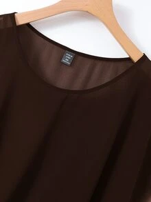 Franclia 大尺碼休閒優雅喇叭肩袖襯衫，夏季深褐色雪紡上衣，女款雪紡襯衫上衣，深色巧克力色派對上衣 - 咖啡棕 - 查看 5