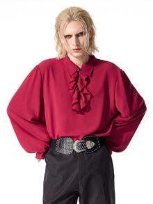 ROMWE MEN Men's Solid Color Ruffle Hem Casual Versatile Daily Wear Shirt - Burgundy - View 6