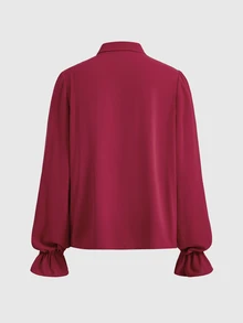 ROMWE MEN Men's Solid Color Ruffle Hem Casual Versatile Daily Wear Shirt - Burgundy - View 10