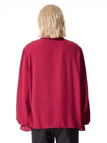 ROMWE MEN Men's Solid Color Ruffle Hem Casual Versatile Daily Wear Shirt - Burgundy - View 3