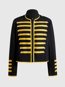 ROMWE MEN Chaqueta de bloques de color retro de moda para hombres - Negro - Ver 1