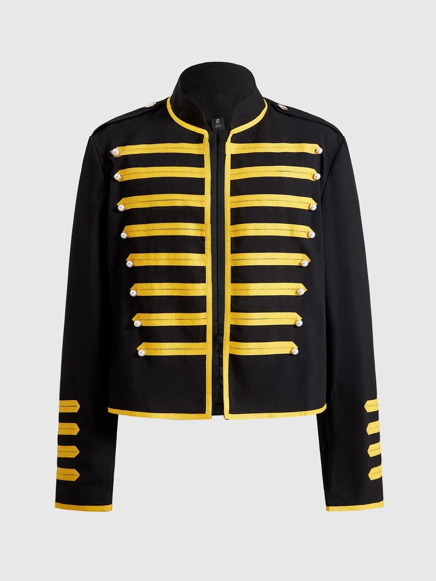 ROMWE MEN Chaqueta de bloques de color retro de moda para hombres - Negro - Ver 1