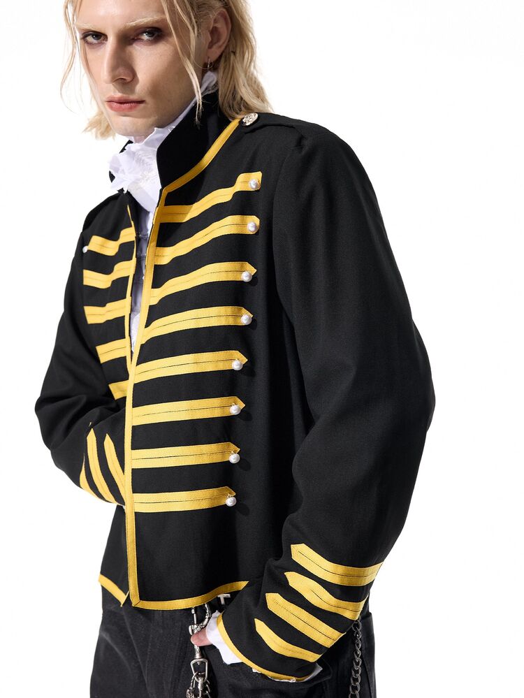 ROMWE MEN Men's Fashionable Retro Colorblock Jacket - Black - View 4