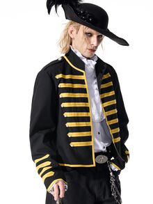 ROMWE MEN Chaqueta de bloques de color retro de moda para hombres - Negro - Ver 9