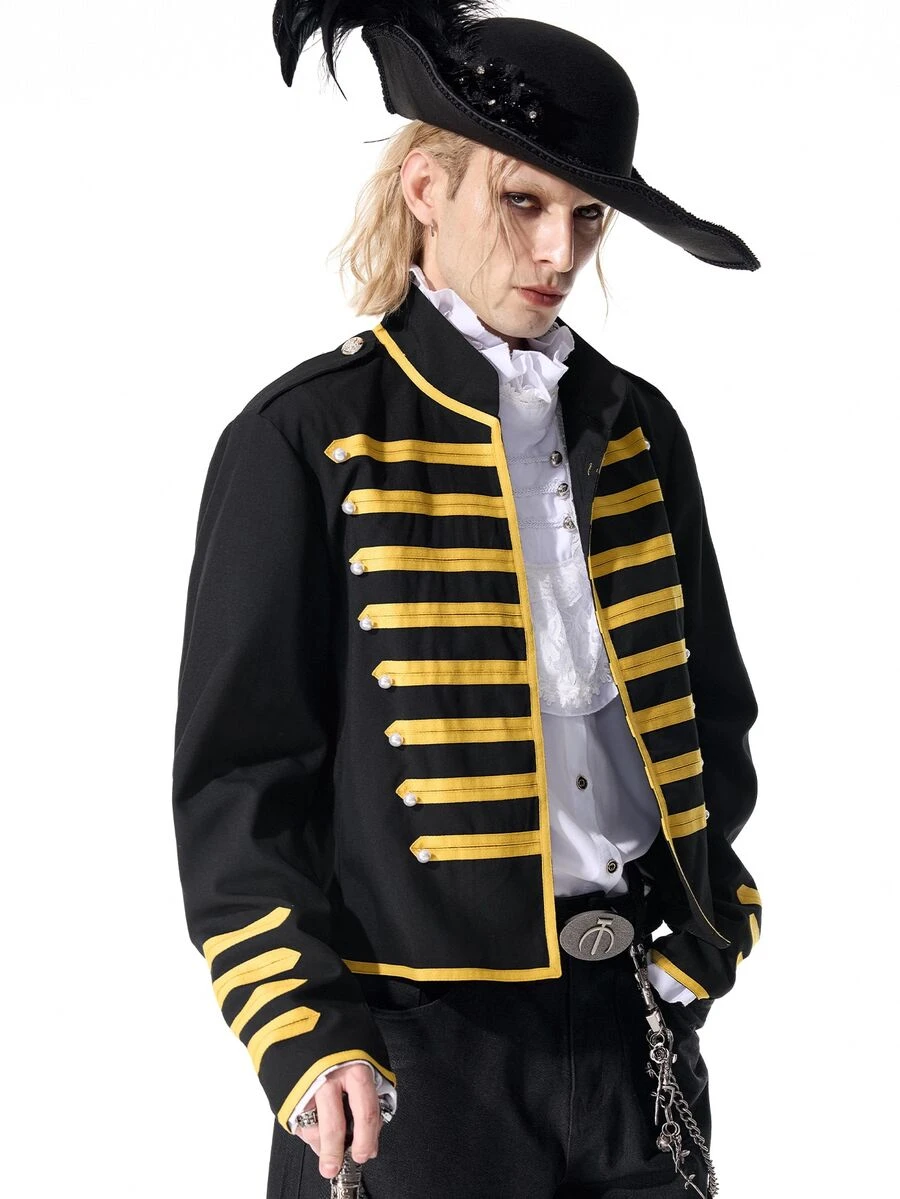 ROMWE MEN Men's Fashionable Retro Colorblock Jacket - Black - View 1