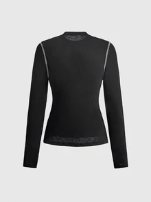 ROMWE Dark Gothic Rhinestone Spider Web Design Semi-Sheer Knit Women's Top, Autumn/Winter Halloween - Black - View 9