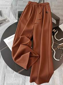 Resyla Women's Brown Casual Sports Small Stand Collar Waist-Cinching Long Sleeve Jacket And Wide Leg Pants 2 Pieces Set, Spring/Autumn - Brown - View 4
