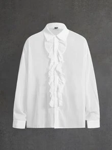 ROMWE MEN Men's Solid Color Casual Versatile Daily Wear Shirt - White - View 8