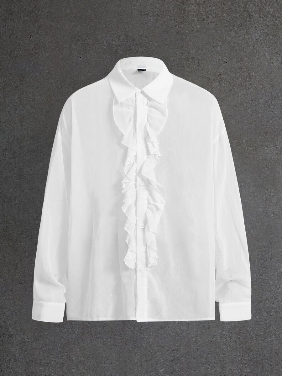 ROMWE MEN Men's Solid Color Casual Versatile Daily Wear Shirt - White - View 1