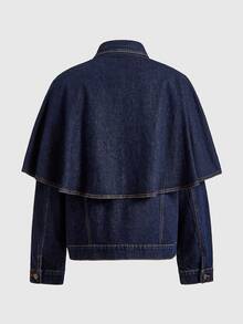 ROMWE MEN Street Life Men's Structured Long Sleeve Single-Breasted Casual Denim Jacket - Blue - View 10