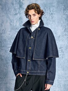ROMWE MEN Street Life Men's Structured Long Sleeve Single-Breasted Casual Denim Jacket - Blue - View 5