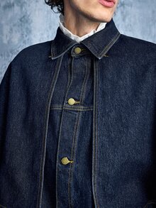 ROMWE MEN Street Life Men's Structured Long Sleeve Single-Breasted Casual Denim Jacket - Blue - View 2