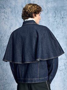 ROMWE MEN Street Life Men's Structured Long Sleeve Single-Breasted Casual Denim Jacket - Blue - View 3