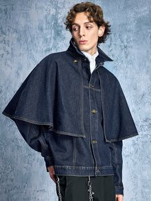 ROMWE MEN Street Life Men's Structured Long Sleeve Single-Breasted Casual Denim Jacket - Blue - View 1