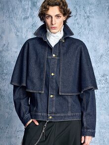 ROMWE MEN Street Life Men's Structured Long Sleeve Single-Breasted Casual Denim Jacket - Blue - View 7