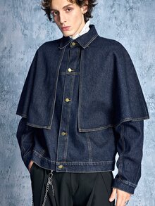 ROMWE MEN Street Life Men's Structured Long Sleeve Single-Breasted Casual Denim Jacket - Blue - View 4