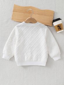 SHEIN 兒童小男孩長袖針織運動衫，適合通勤、上學、日常休閒、度假旅行、運動，秋冬返校服飾 - 白色 - 查看 2