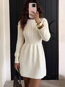 Firerie Cable Knit Jumper Dress - Beige - View 1
