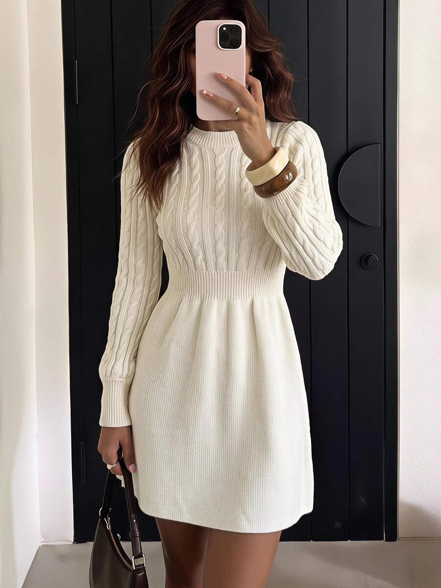 Firerie Cable Knit Jumper Dress - Beige - View 1