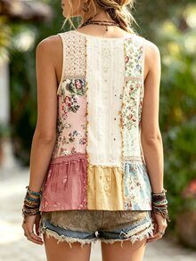 Selamara Women's Floral Print V-Neck Casual Versatile Tank Top - Multicolor - View 2