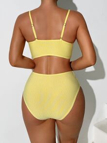 SHEIN Swim Traje de baño tipo bikini de unicolor y a rayas - Amarillo - Ver 2