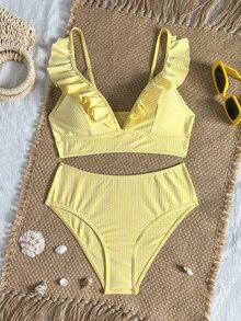 SHEIN Swim Traje de baño tipo bikini de unicolor y a rayas - Amarillo - Ver 6
