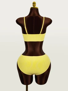 SHEIN Swim Traje de baño tipo bikini de unicolor y a rayas - Amarillo - Ver 5
