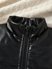 SHEIN Boys Fashion PU Leather Pocket Thickened Vest, Suitable For Casual Daily Outings, Autumn/Winter, Vest - Black - View 4